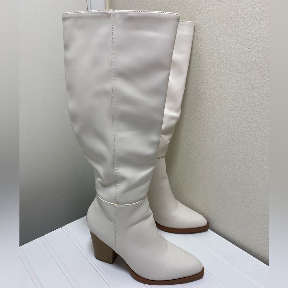 Elegant off-White,6,Knee-High Women's Boots,block heel,vegan leather,pointed toe